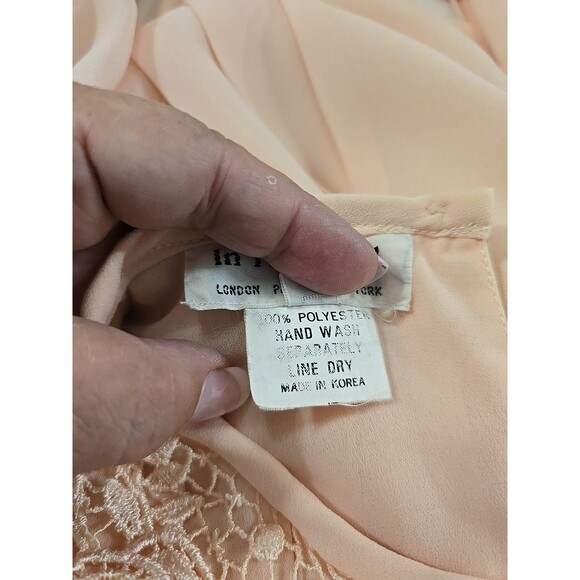 Vtg Cottage Fairy Peach Embroidered Lace Collar Pleated Top Womens 16 Waist Tie - Picture 6 of 6